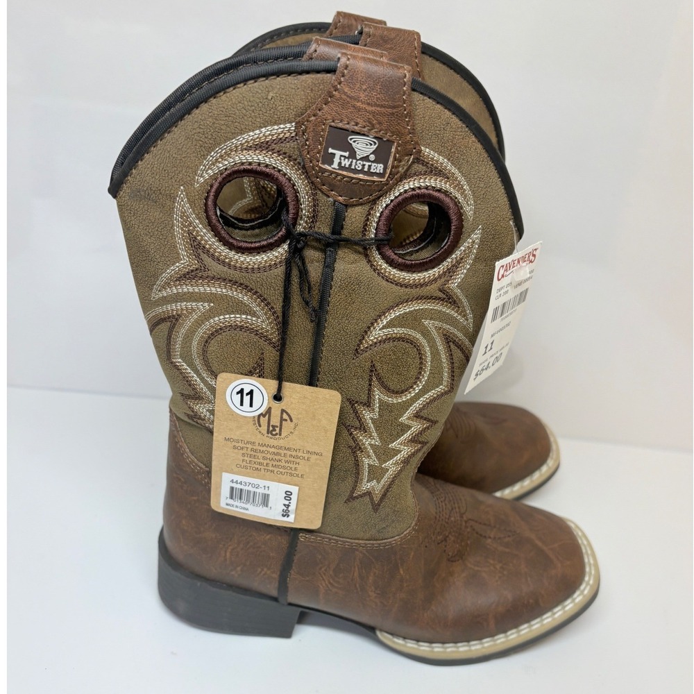 Twister Boys 11 Toddler Brown Tan Faux Leather Wide Square Toe Cowboy Boots